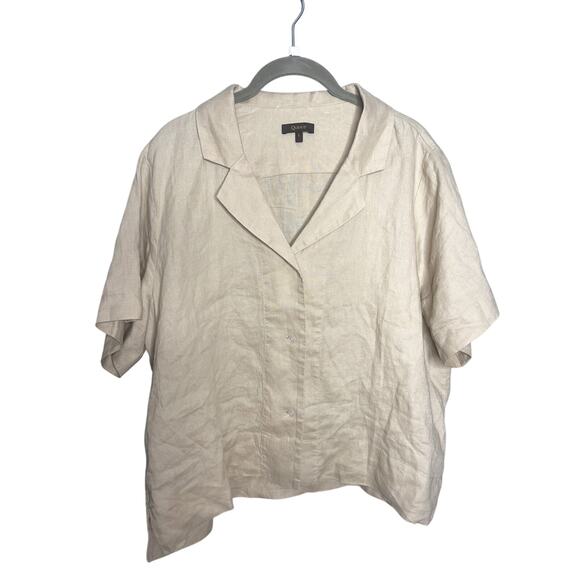 Quince 100% European Linen Short Sleeve Shirt Large Tan Flax Button Down - Picture 7 of 12